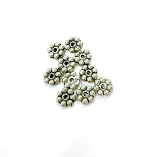 Set de 10 cuentas de flores plata