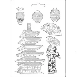 SUPER OFERTA **30%** Molde Flexible Pagoda Sir Vagabond in Japan Stamperia 21x29cm