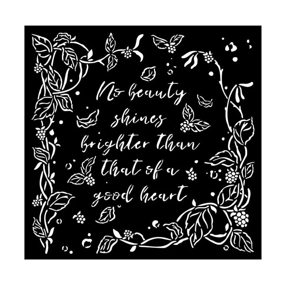 SUPER OFERTA **40%** Plantilla de stencil Texto con Hojas Romantic Woodland Stamperia 18x18cm