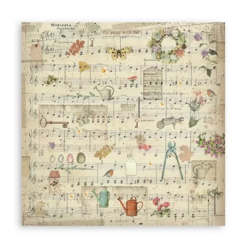 SUPER OFERTA **30%** Set 4 hojas de tela Fabric Garden Stamperia 30x30cm