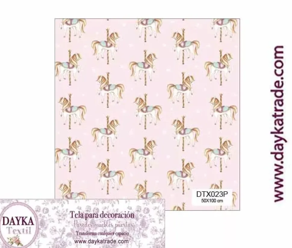 Tela para Decoración #23 Caballitos carrusel rosa 50X100cm. Dayka