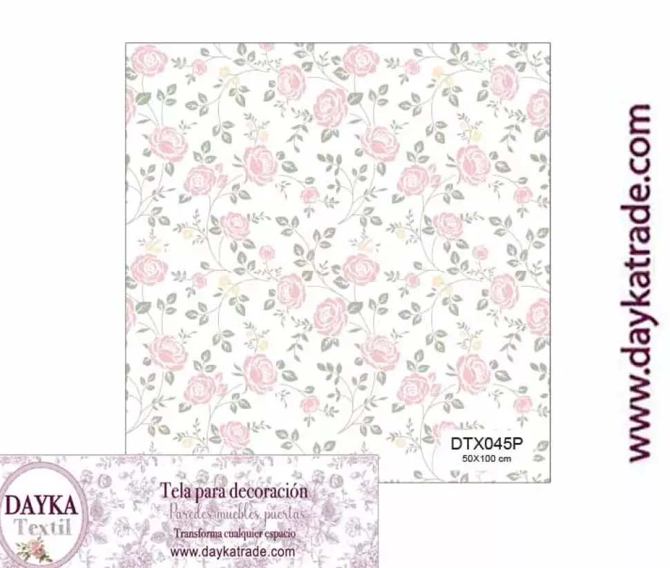 Tela para Decoración #45 Flores rosas y amarillas con hojas verdes 50x100cm. Dayka