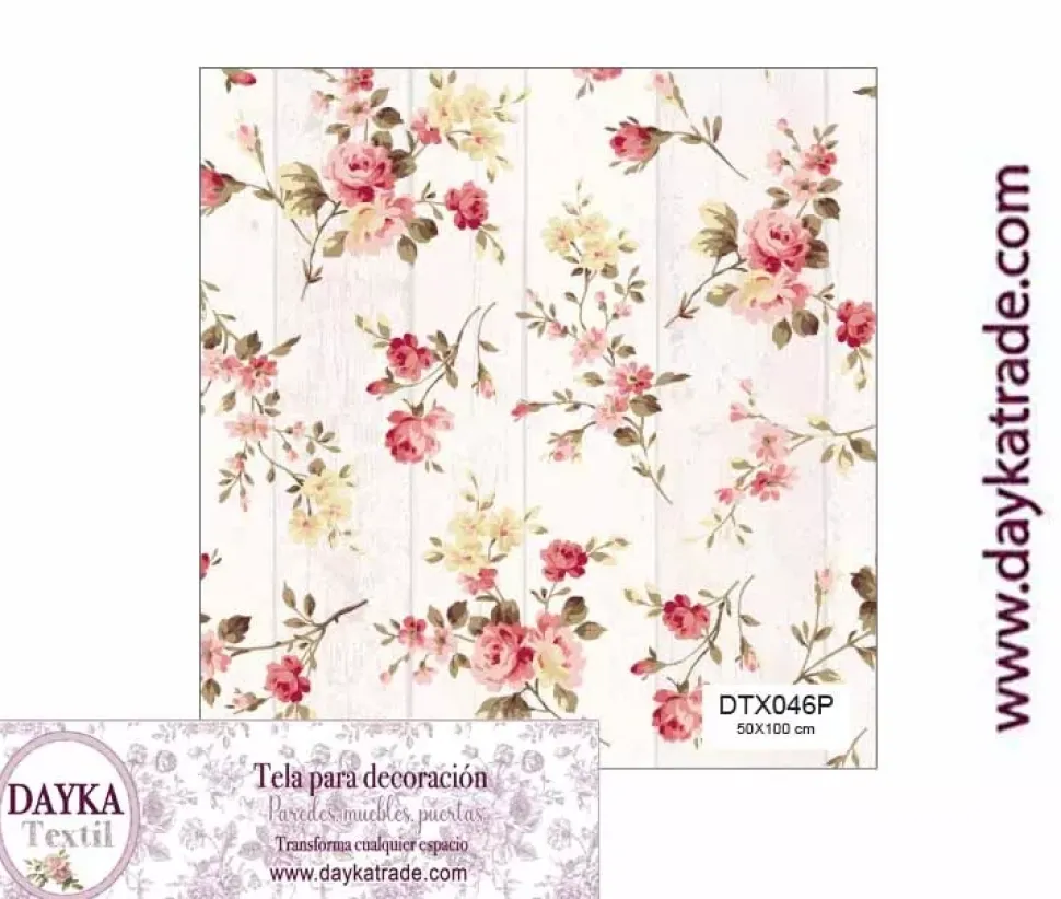 Tela para Decoración #46 Flores sobre tabla de madera vintage 50x100cm. Dayka