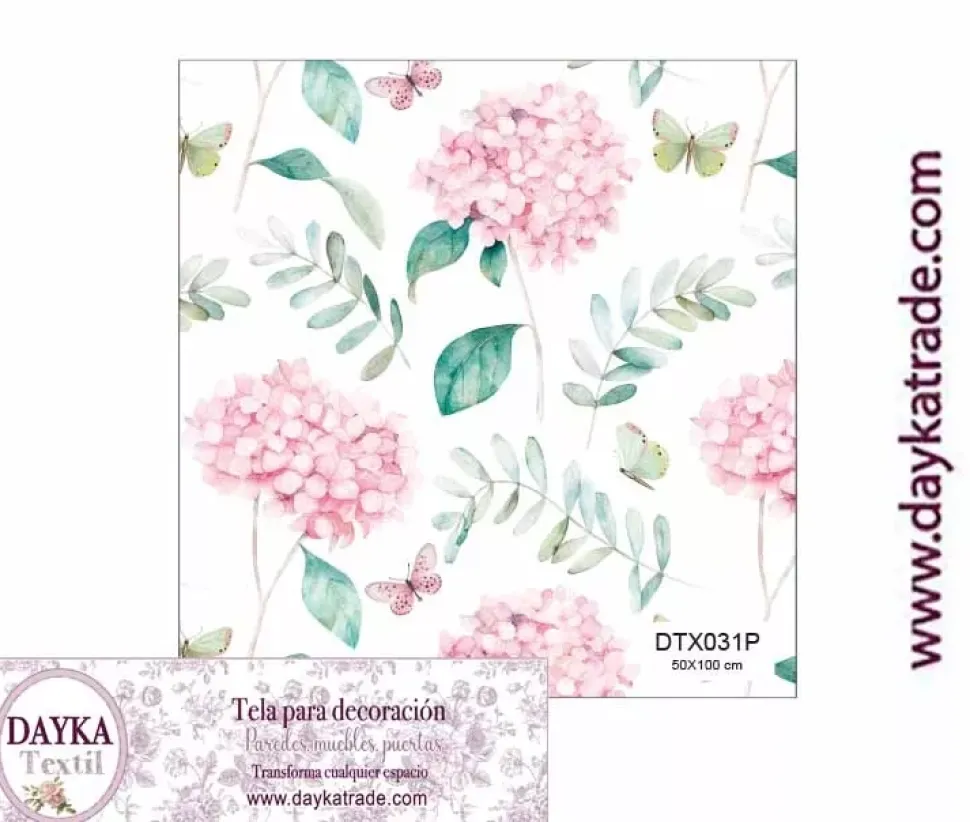 Tela para Decoración #31 Hortensias 50x100cm. Dayka
