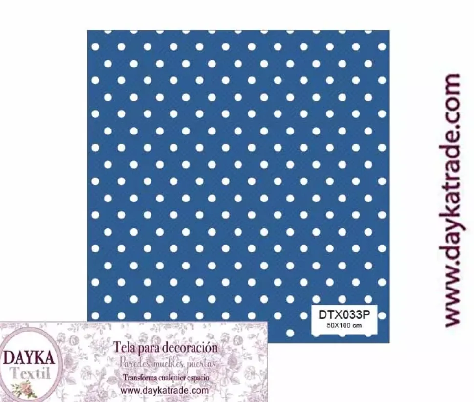 Tela para Decoración #33 Lunares / Topos fondo azul 50x100cm. Dayka