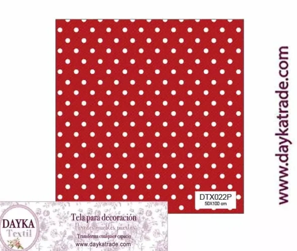 Tela para Decoración #22 Puntos o topos rojos 50x100cm. Dayka
