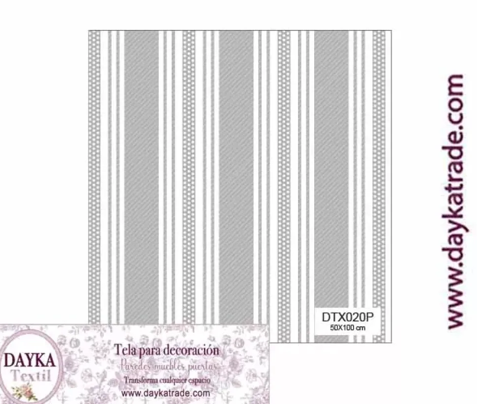 Tela para Decoración #20 Rayas grises y blancas 50x100cm. Dayka