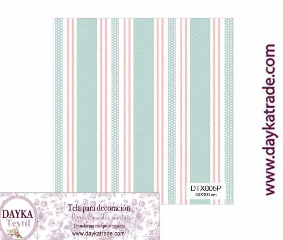 Tela para Decoración #05 Rayas aguamarina y salmón 50x100cm. Dayka