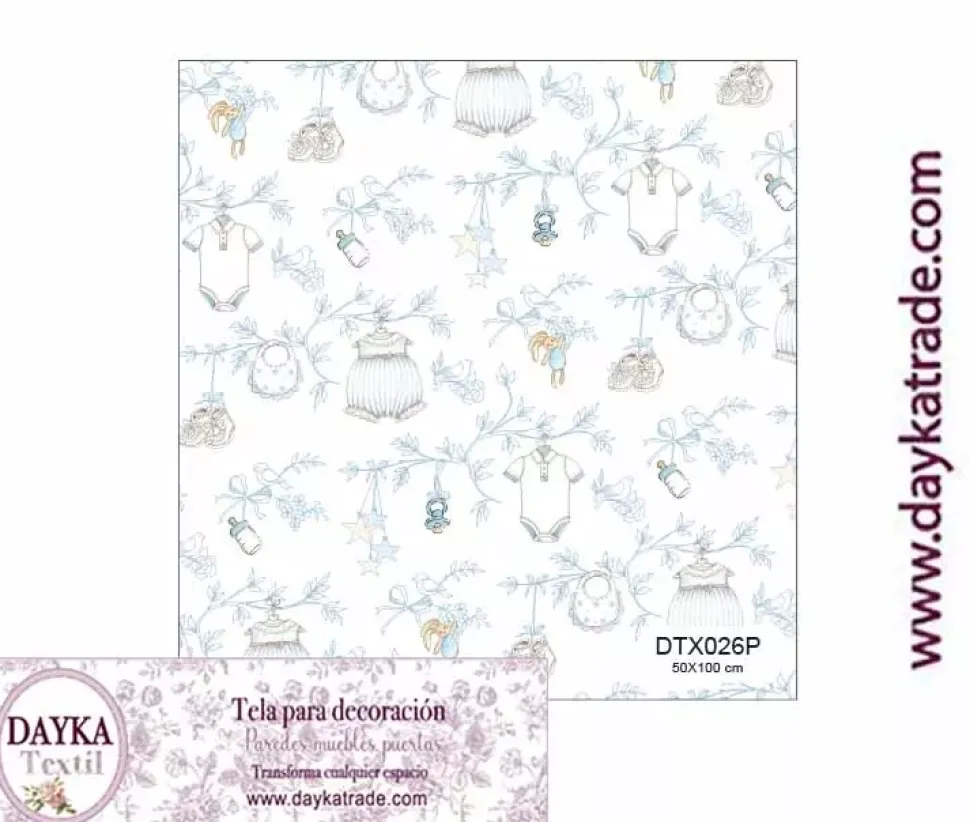 Tela para Decoración #26 Ropa de bebé y chupetes azul 50x100cm. Dayka