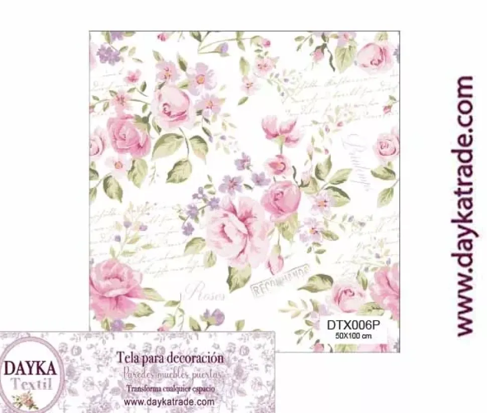 Tela para Decoración #06 Rosas con textos escritos 50x100cm. Dayka